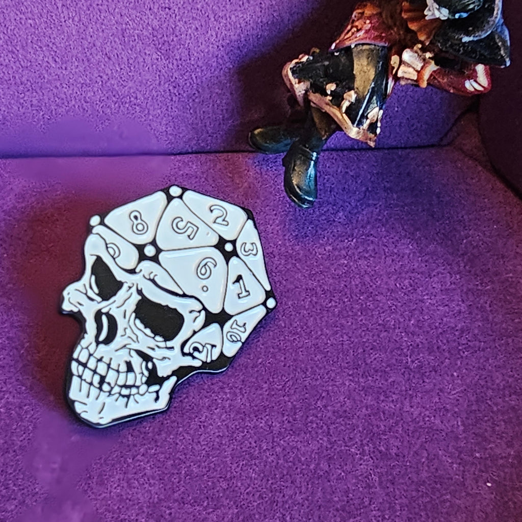 DnD D20 Skull Dice Enamel Pin | RPG Gothic Gift