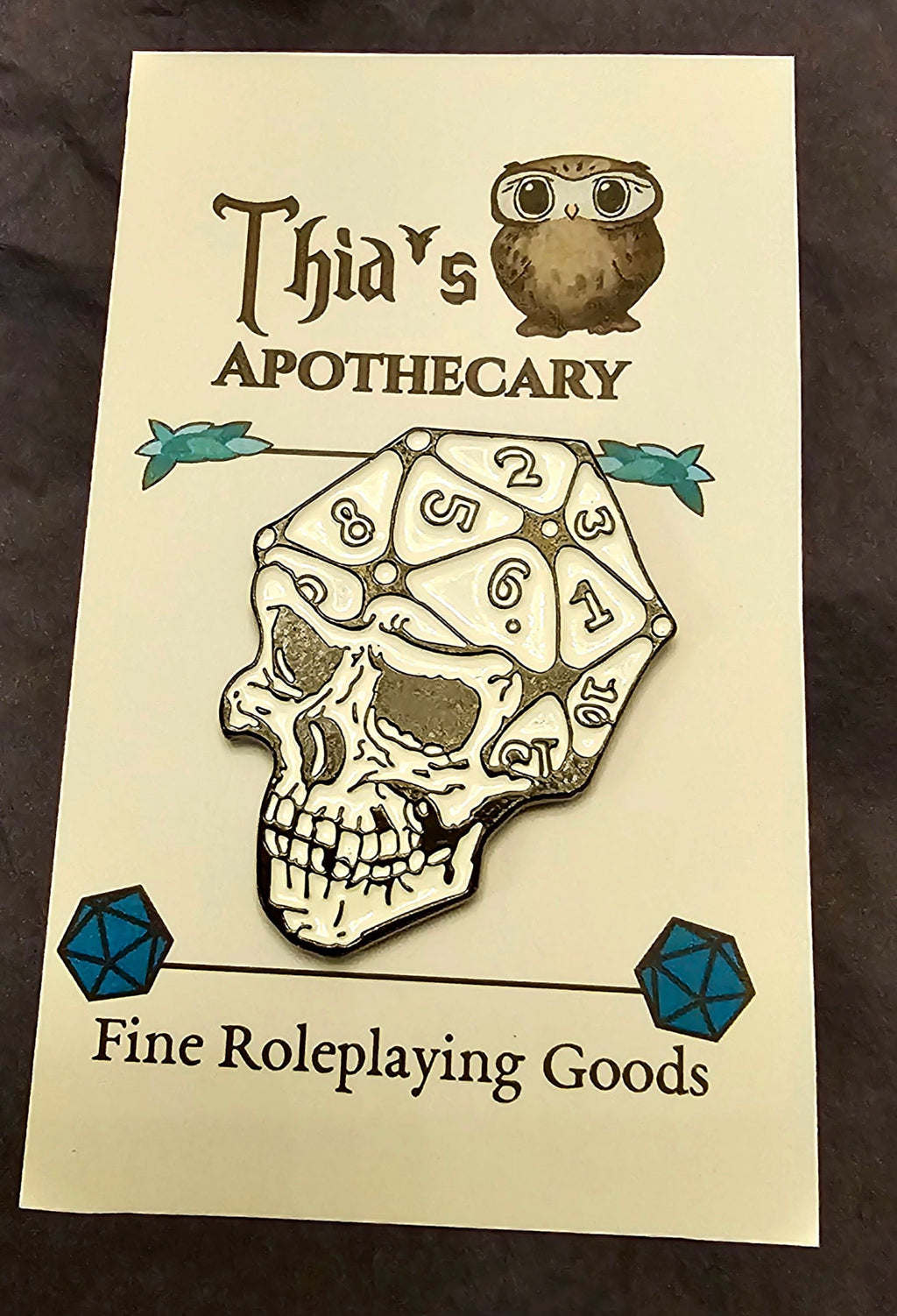 DnD D20 Skull Dice Enamel Pin | RPG Gothic Gift