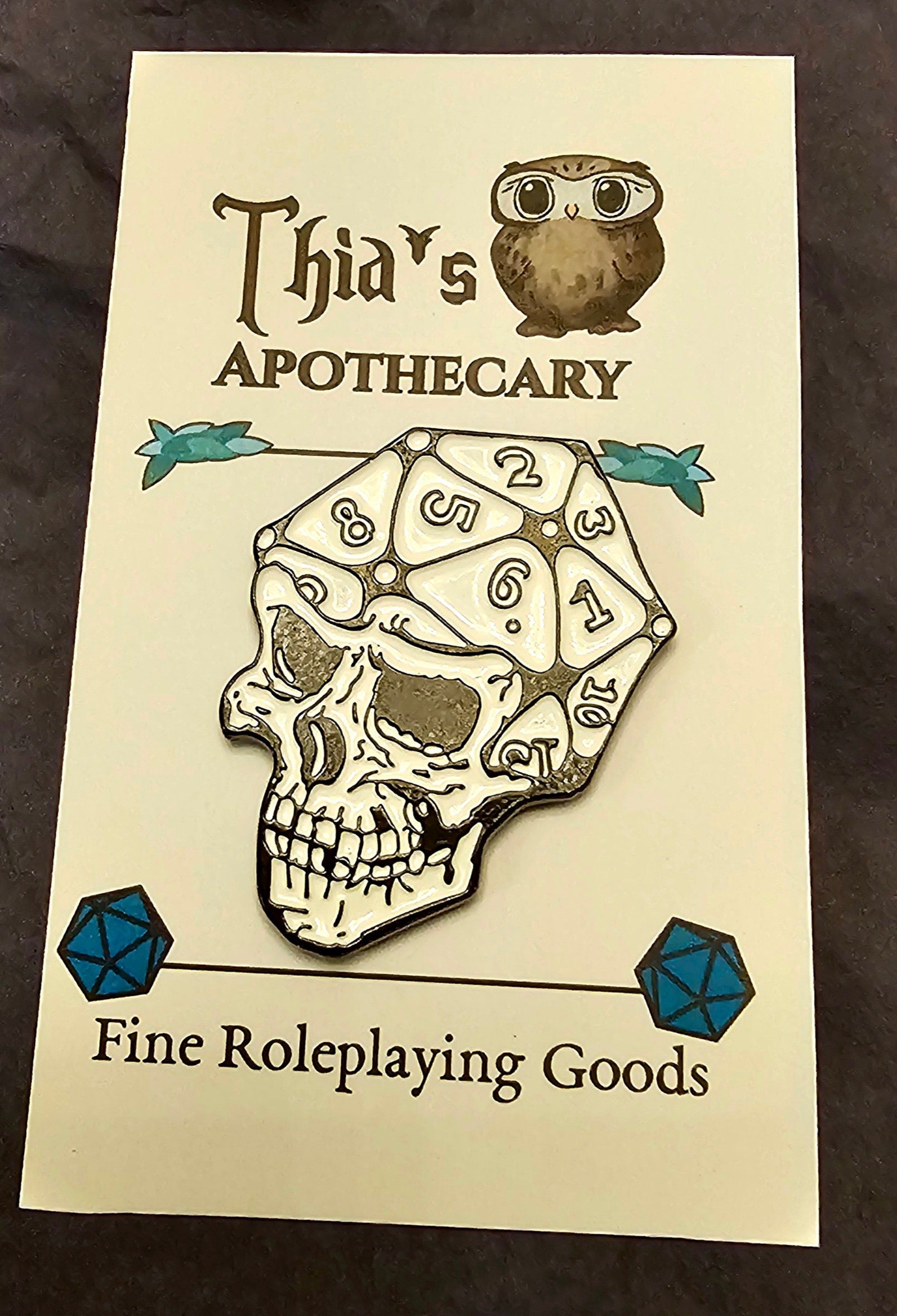 DnD D20 Skull Dice Enamel Pin | RPG Gothic Gift