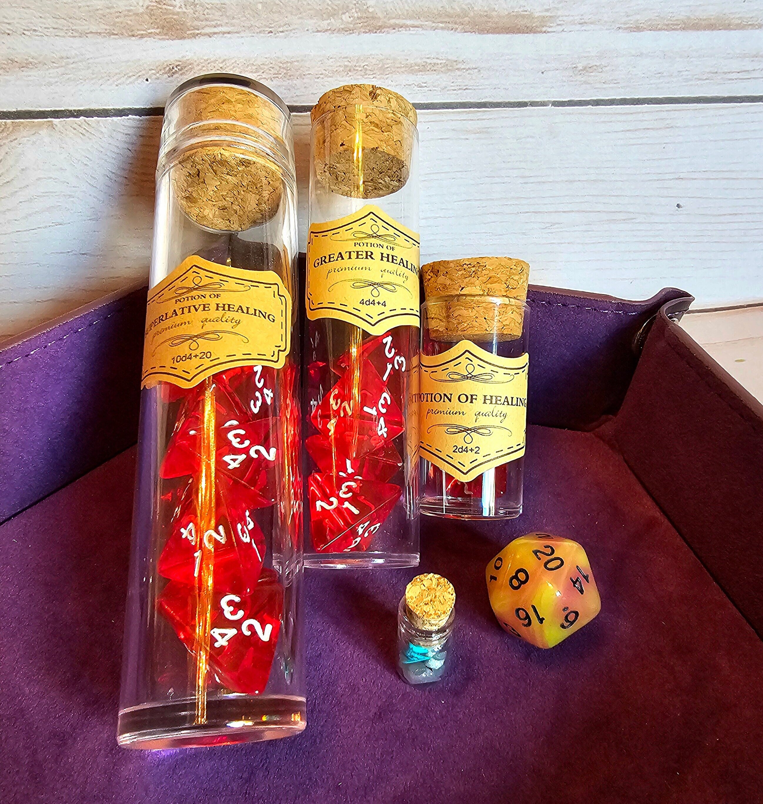 DnD Healing Potion Dice Set – RPG gift d4 + Heart Counters  - Dungeons and Dragons Prop