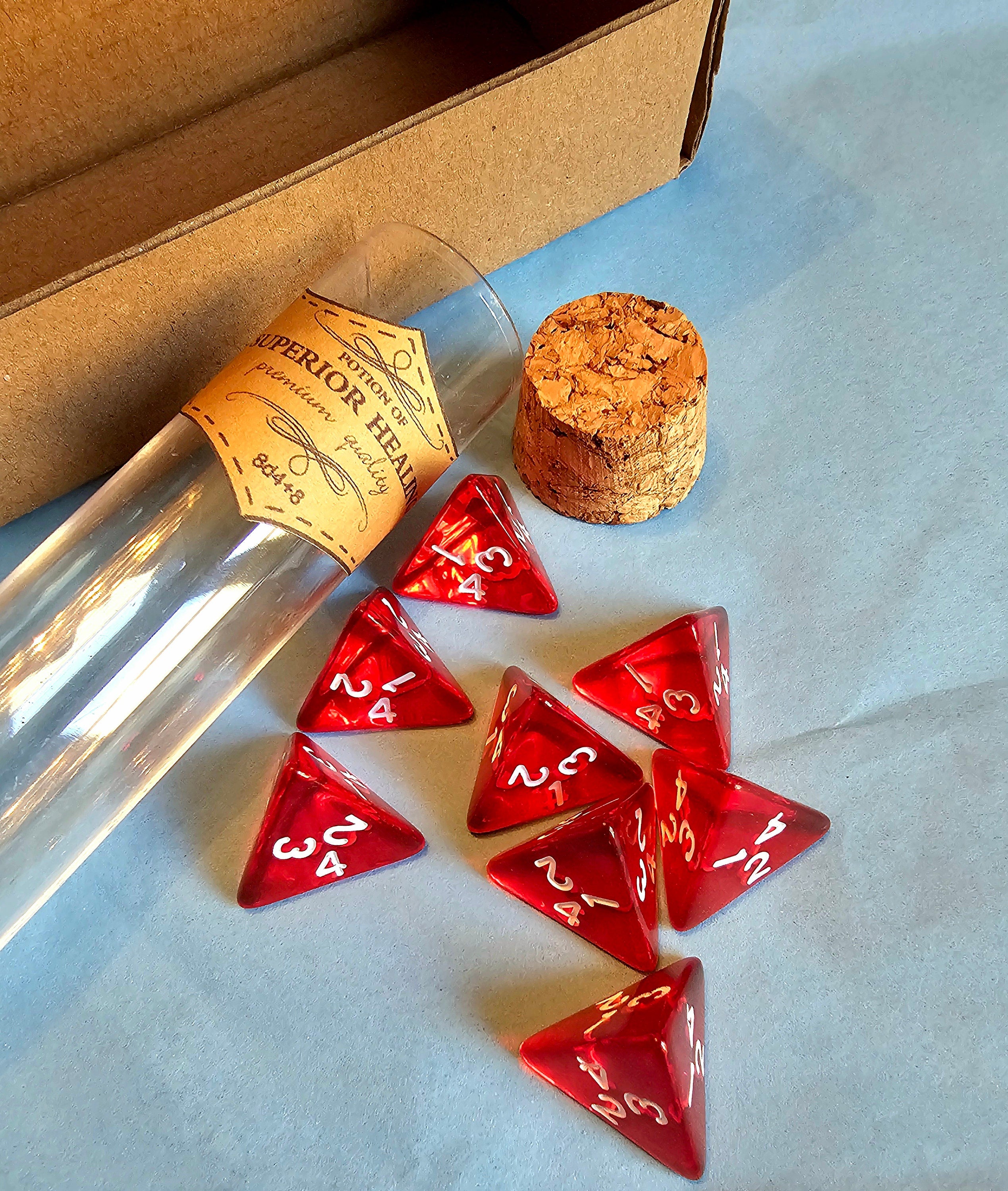 Healing Potion Dice Bottle | D&D Dice Set with Heart Counters