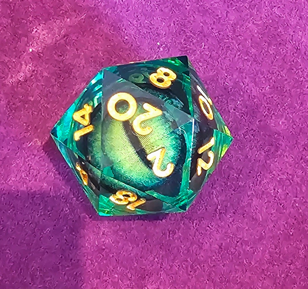 Liquid Core Dice Set: Handmade Sharp Edged Dice for DnD with Dragon Eye