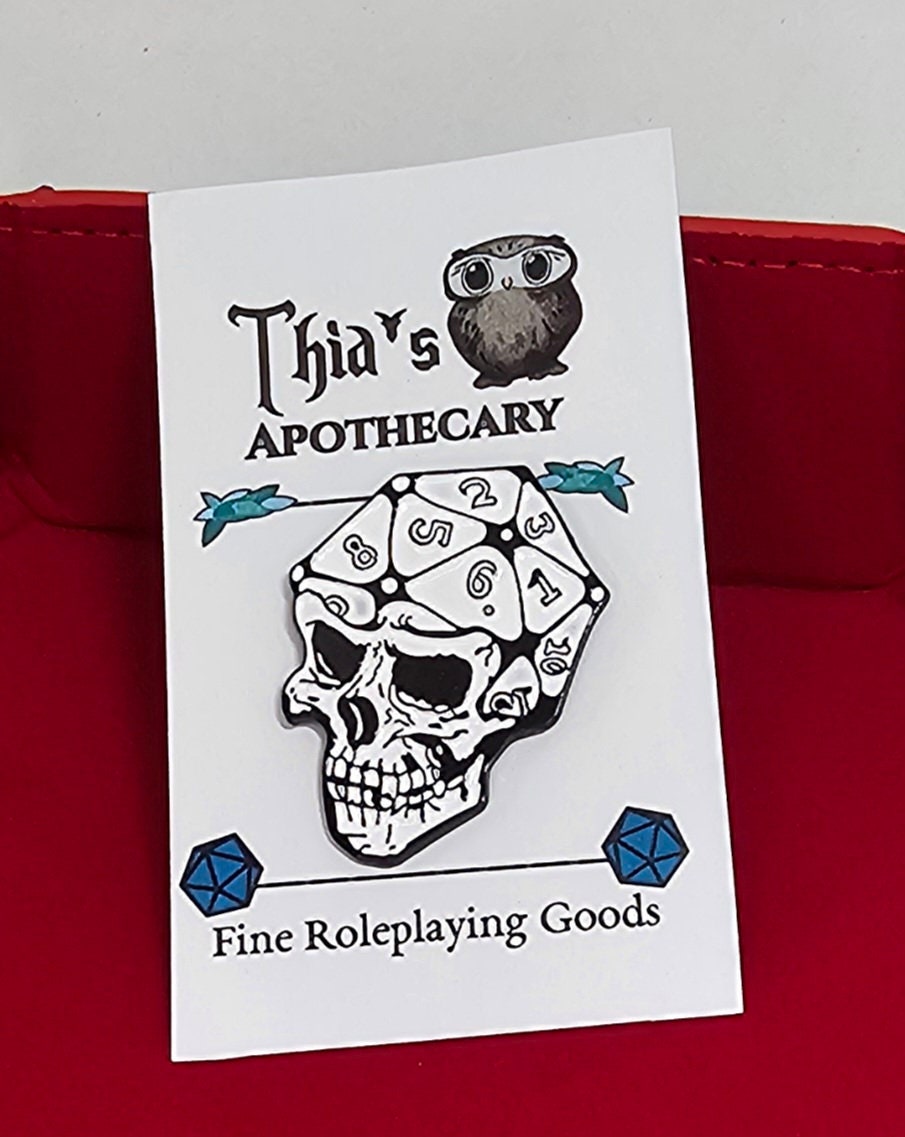 DnD D20 Skull Dice Enamel Pin | RPG Gothic Gift