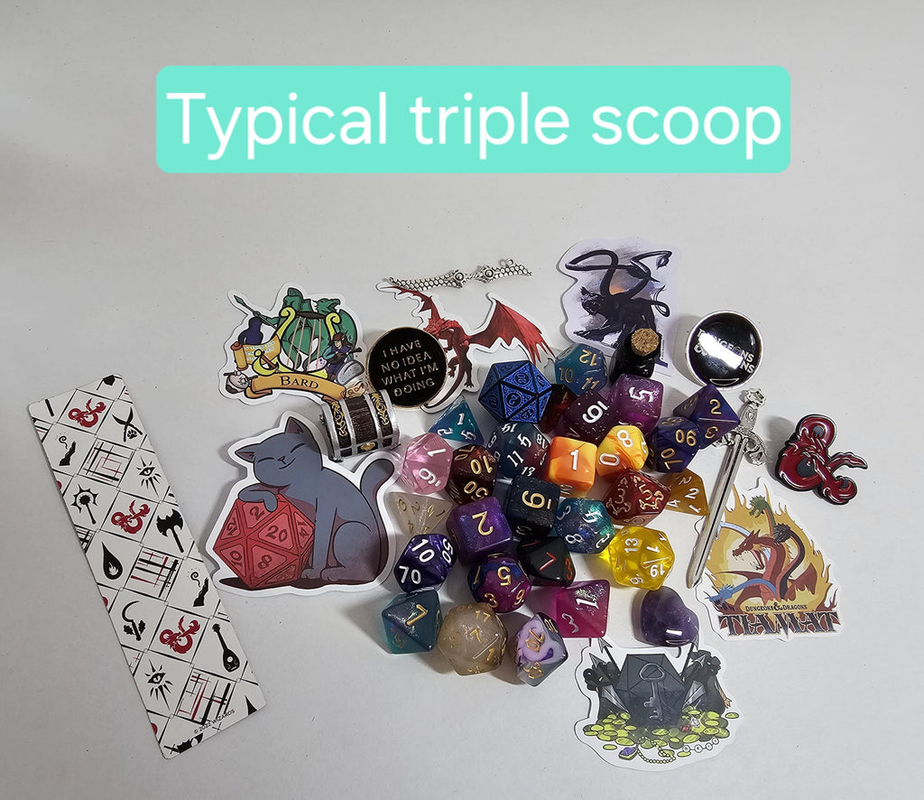 Mystery Dice Scoop: RPG Treasure with Stickers & Enamel Pin
