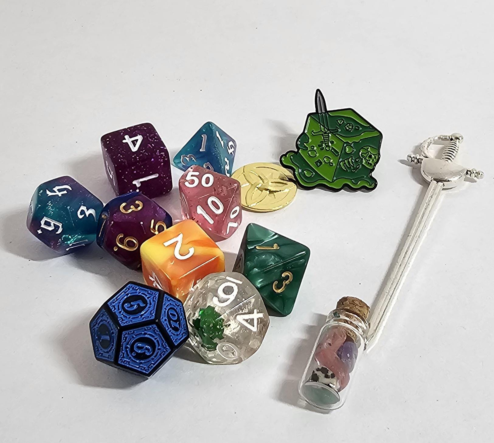 Mystery Dice Scoop: RPG Treasure with Stickers & Enamel Pin