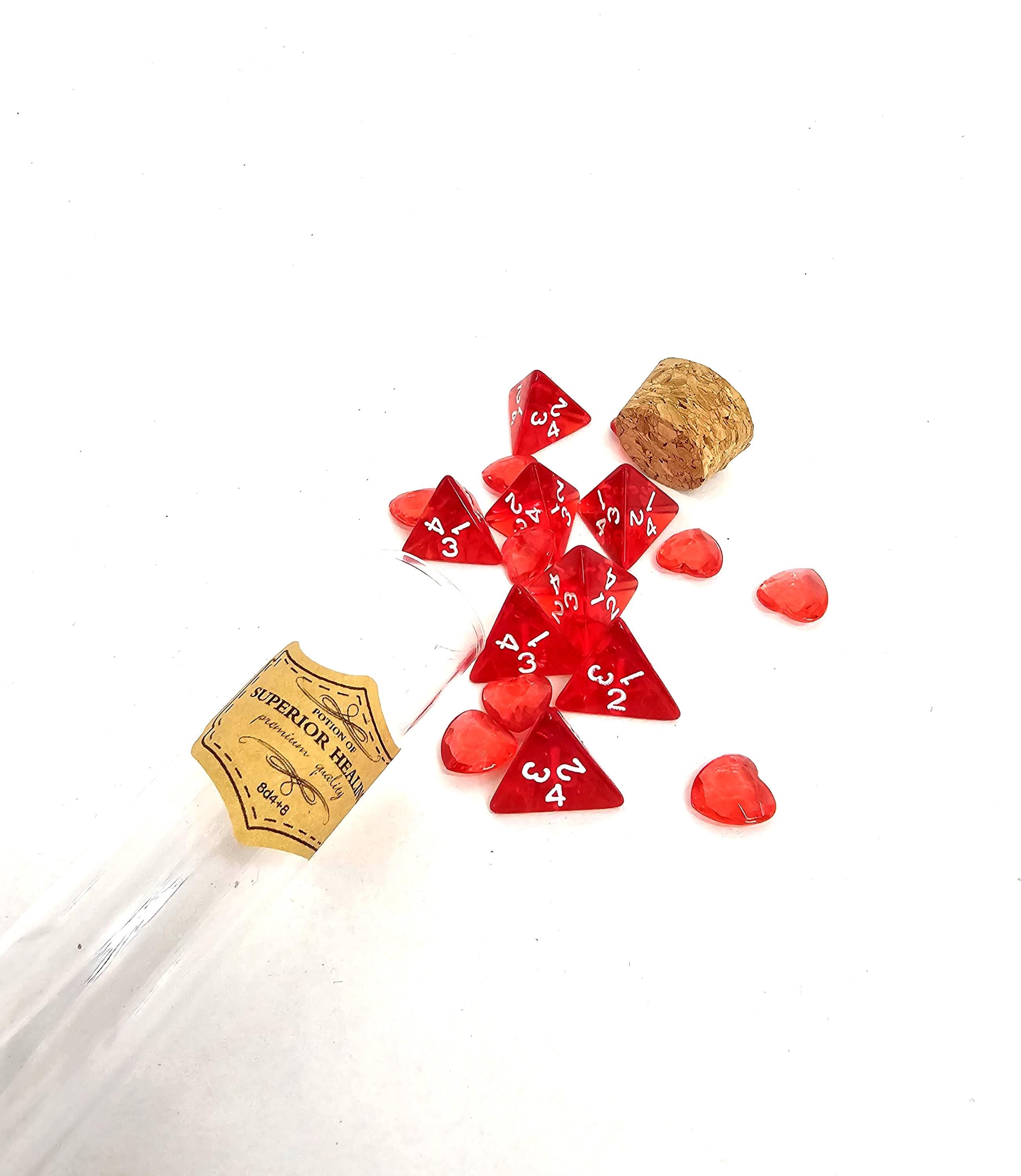 DnD Healing Potion Dice Set – RPG gift d4 + Heart Counters  - Dungeons and Dragons Prop
