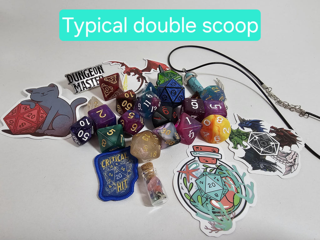 Mystery Dice Scoop: RPG Treasure with Stickers & Enamel Pin