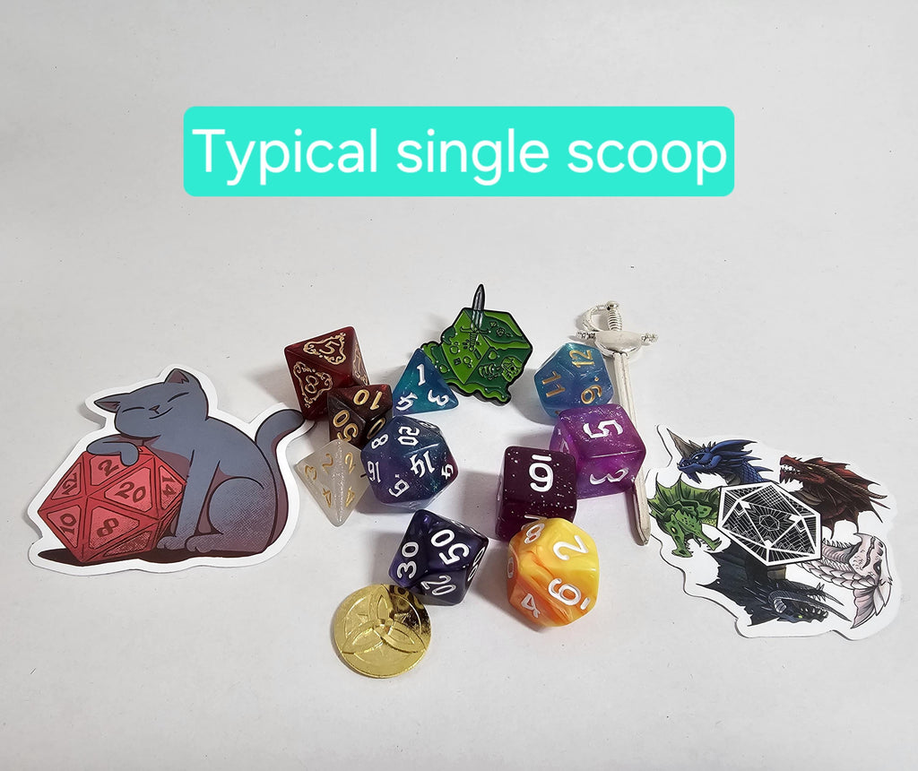 Mystery Dice Scoop: RPG Treasure with Stickers & Enamel Pin