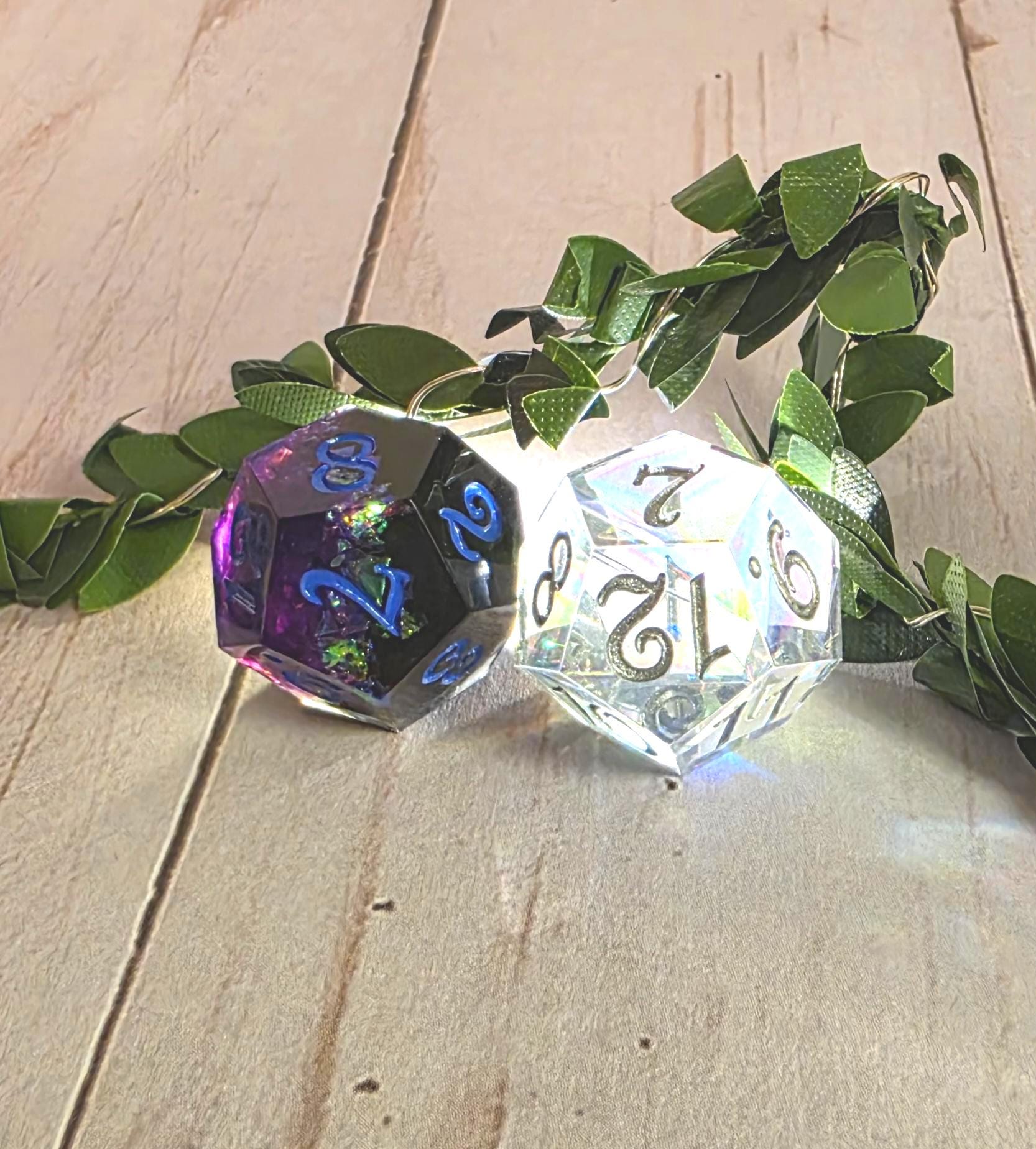 Daggerheart Inspired: Hope & Fear D12 Resin Dice Set, high contrast ink handmade with holographic foil