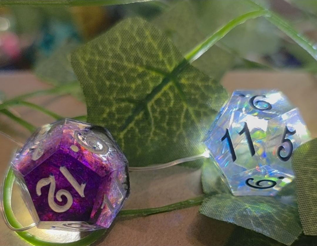 Daggerheart Inspired: Hope & Fear D12 Resin Dice Set, high contrast ink handmade with holographic foil