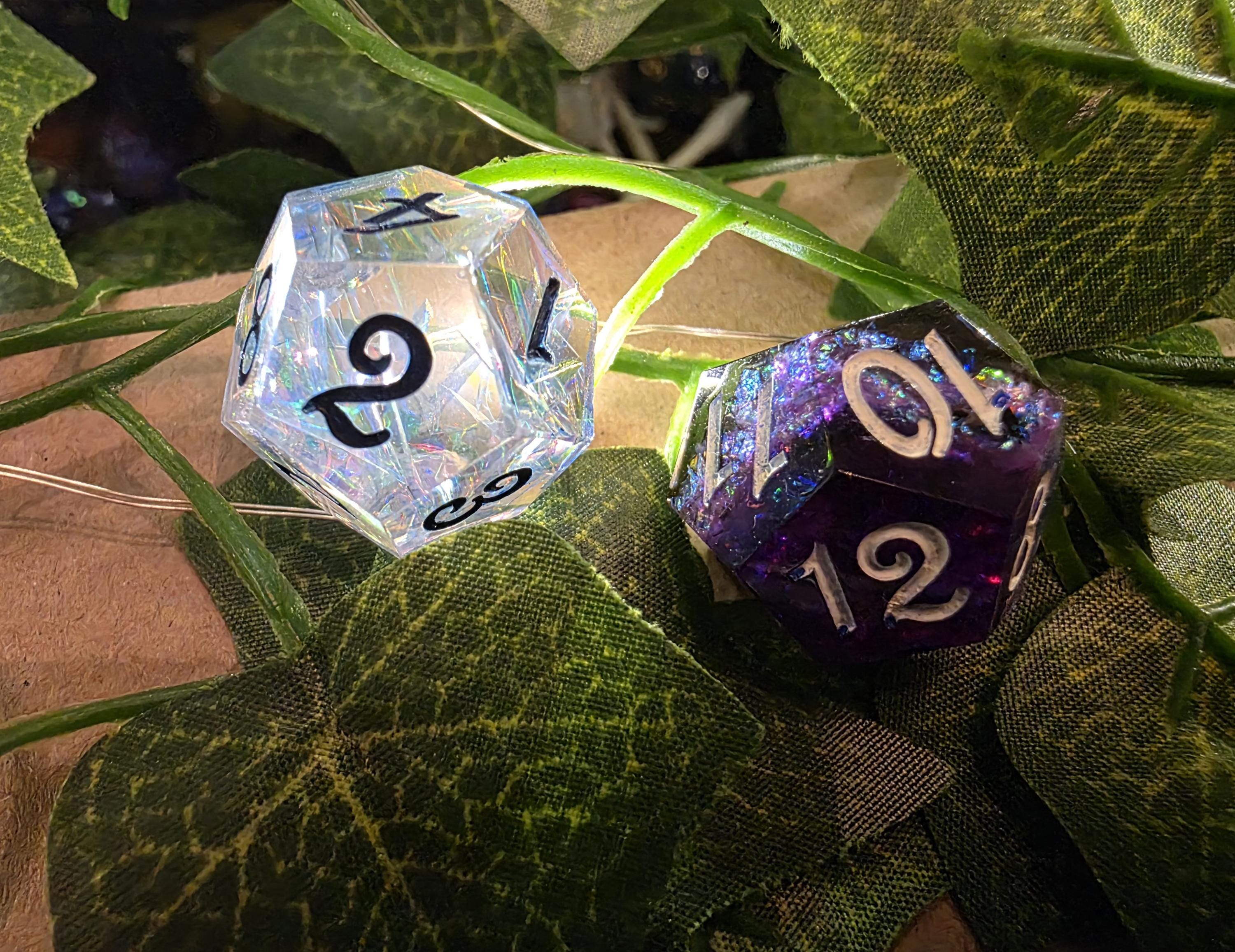 Daggerheart Inspired: Hope & Fear D12 Resin Dice Set, high contrast ink handmade with holographic foil