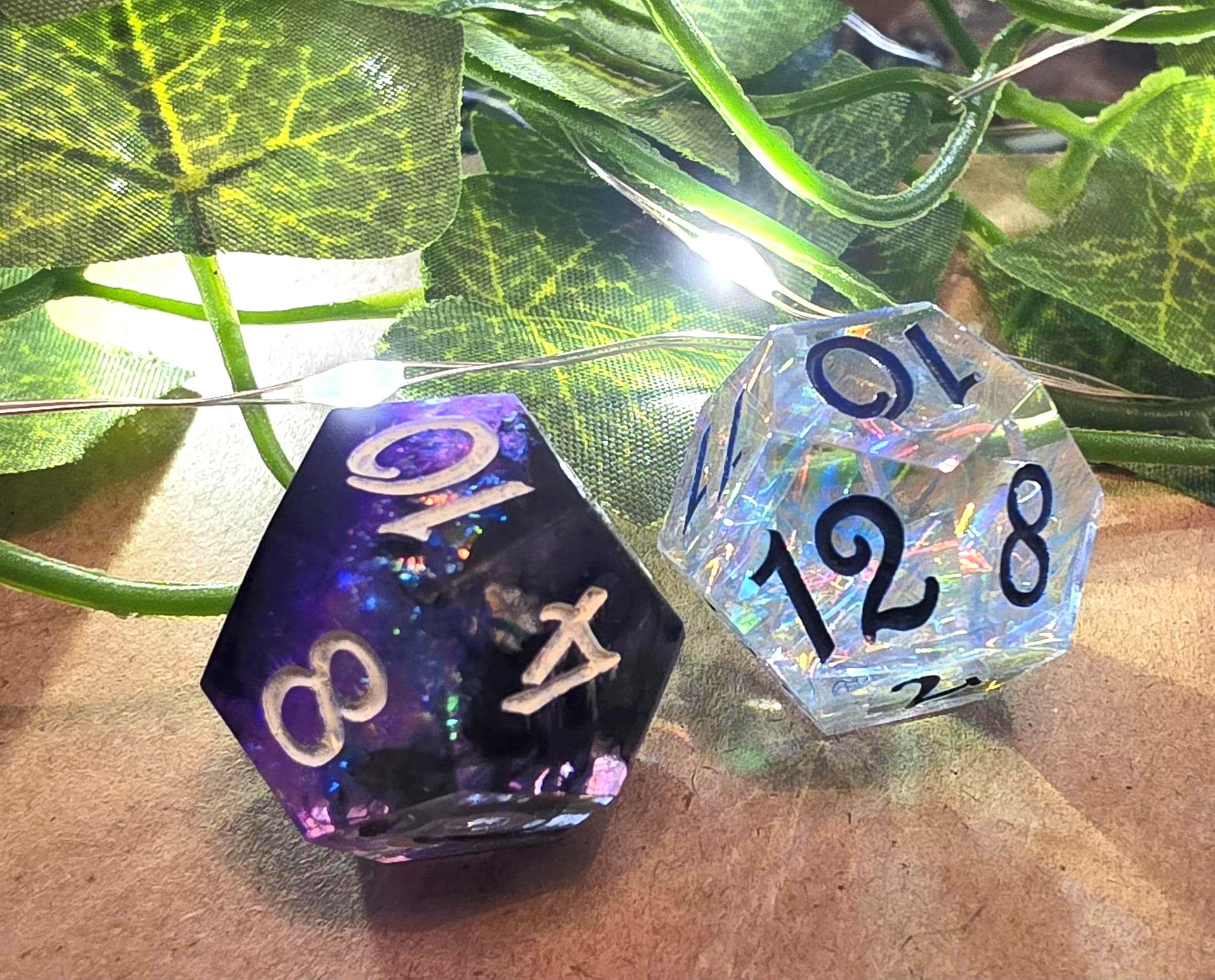 Daggerheart Inspired: Hope & Fear D12 Resin Dice Set, high contrast ink handmade with holographic foil
