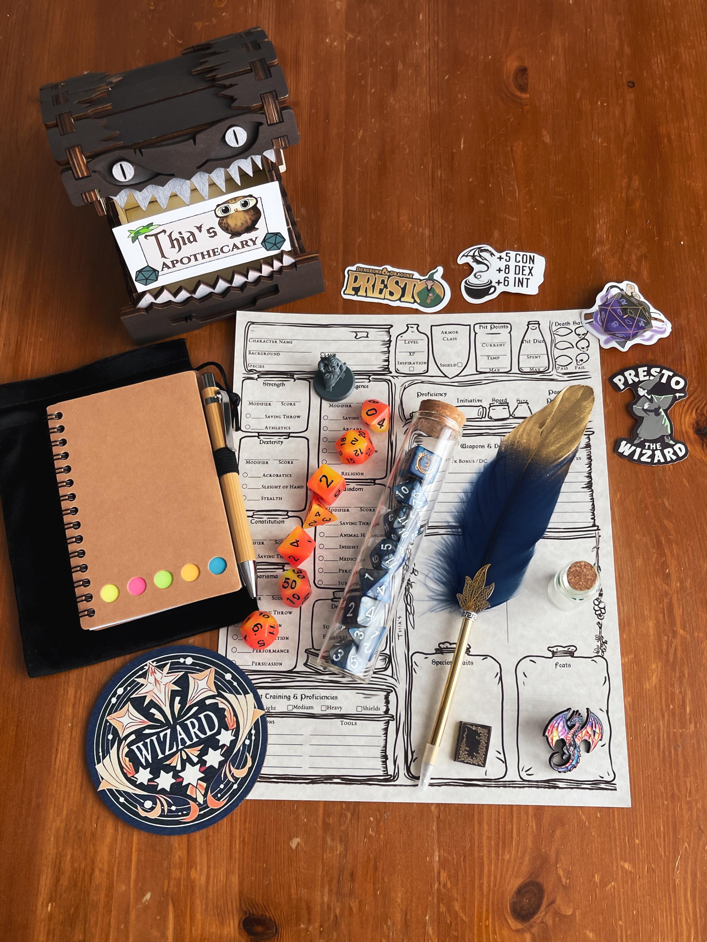 Wizard Spell caster Kit for DnD, RPG with Mystery Dice, Pen, & Diploma for the Arcane