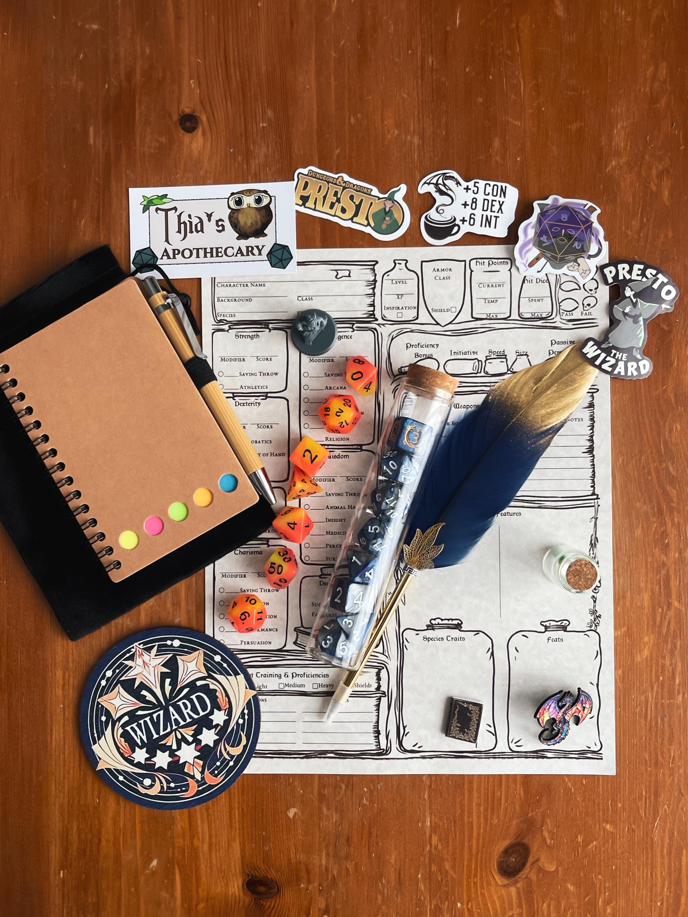 Wizard Spell caster Kit for DnD, RPG with Mystery Dice, Pen, & Diploma for the Arcane