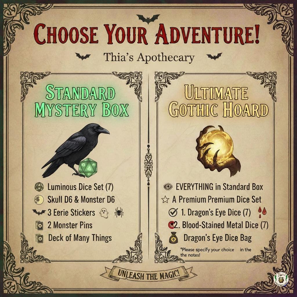 Gothic Horror Mystery Box: Curse of Strahd Dice Set | TTRPG Loot | Glow Dice