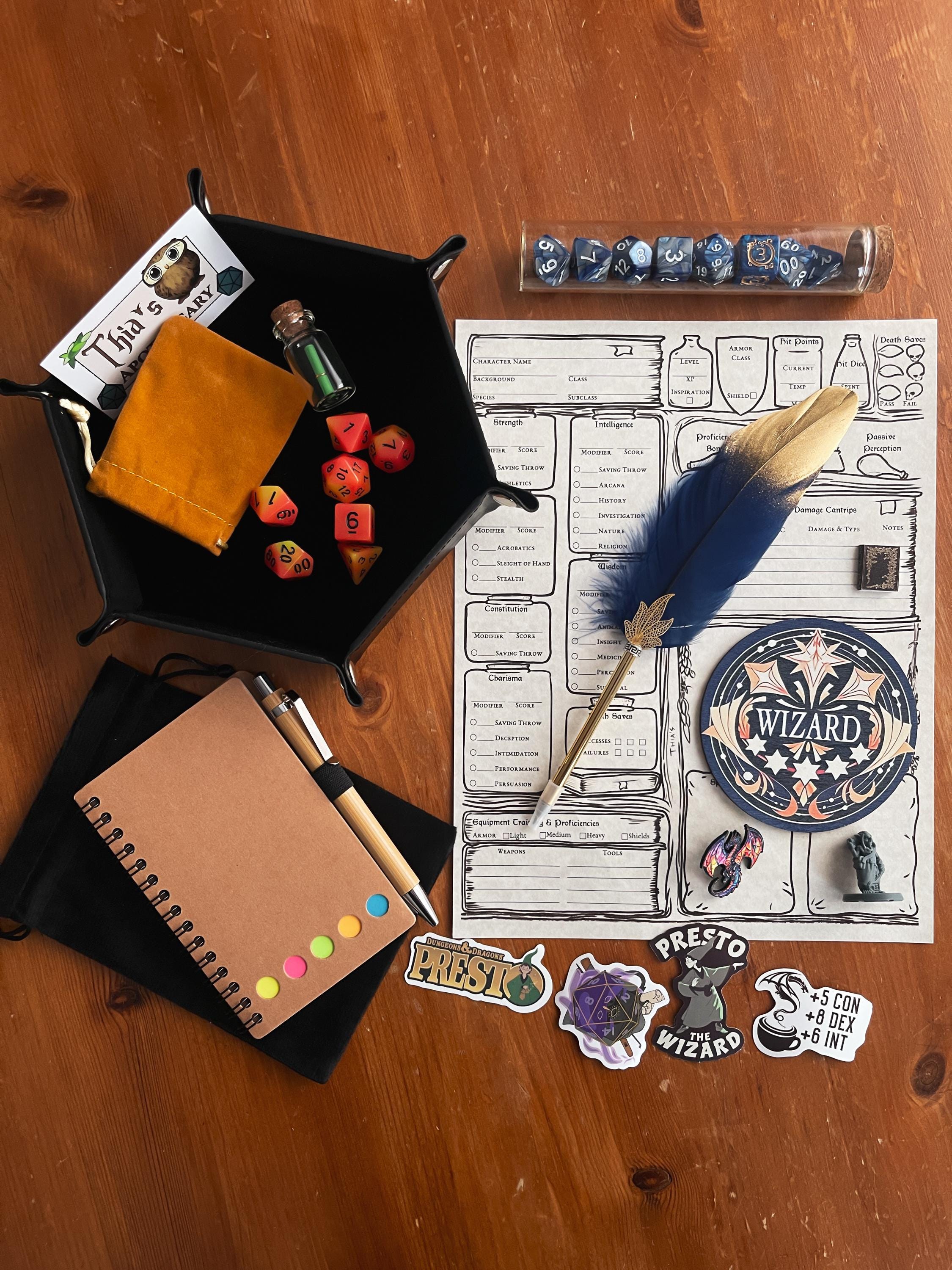 Wizard Spell caster Kit for DnD, RPG with Mystery Dice, Pen, & Diploma for the Arcane