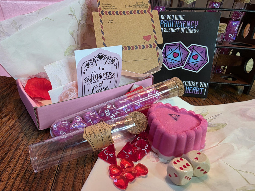 RPG Anniversary Gift Set | DnD Romance Box with Dice and Dragon Soap with D20