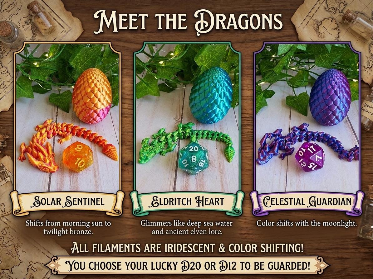 Dragon Egg Dice Vault – Articulated Fidget Toy, Dual-Tone Iridescent Filament