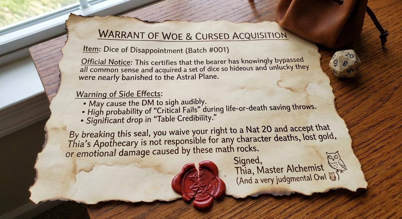 Dice of Disappointment: Cursed Mystery Dice Set, Funny Gag Gift