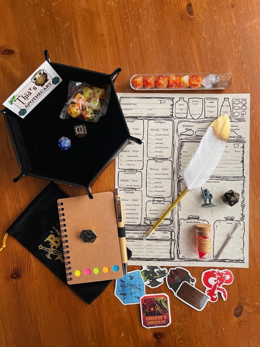 Complete DND Starter Kit | Beginner RPG Gift Set with Dice, Tray, Journal & Props