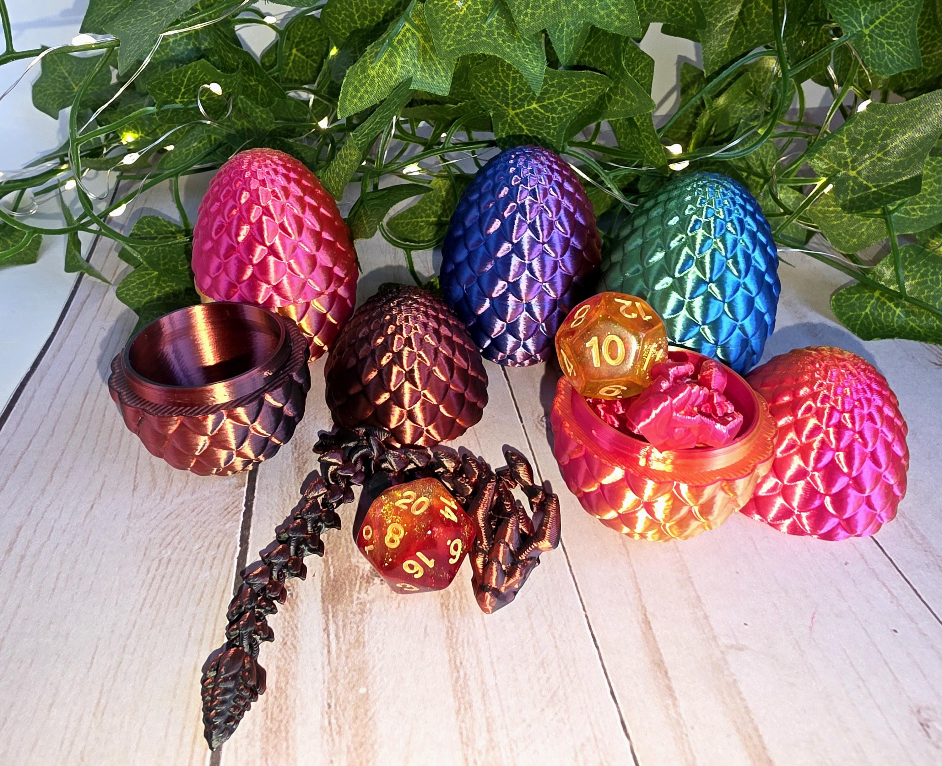 Dragon Egg Dice Vault – Articulated Fidget Toy, Dual-Tone Iridescent Filament