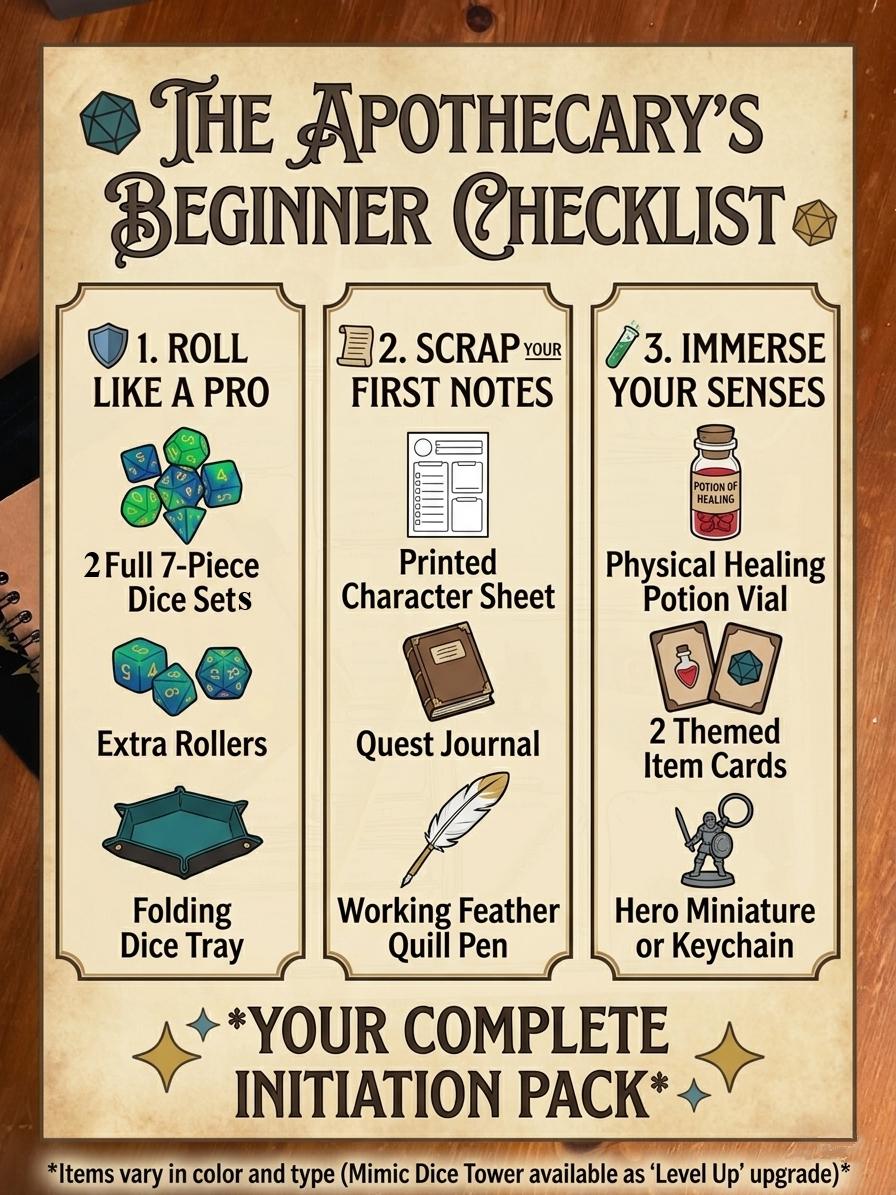 Complete DND Starter Kit | Beginner RPG Gift Set with Dice, Tray, Journal & Props